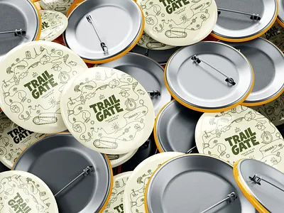 evo Trailgate event buttons branding button buttons event evo fun green hand drawn high five illustration mockup mountain biking mtb pins yellow