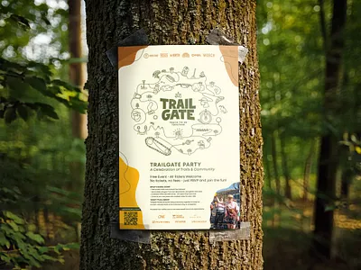 evo Trailgate event poster brown evo forest green hand drawn illustration lettering lockup mountain biking mtb poster rrdc trailgate tree yellow