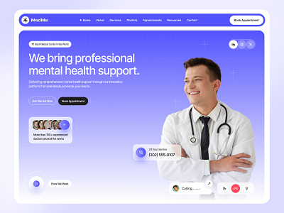 Healthcare Hero Section • Medical Web UI • Mental Support Design clean design digital healthcare doctor appointment gradient ui health tech healthcare ui healthcare website hero section jabel medical platform medical ux medical website mental health mental support online consultation patient support responsive ui trexalab web layout website design