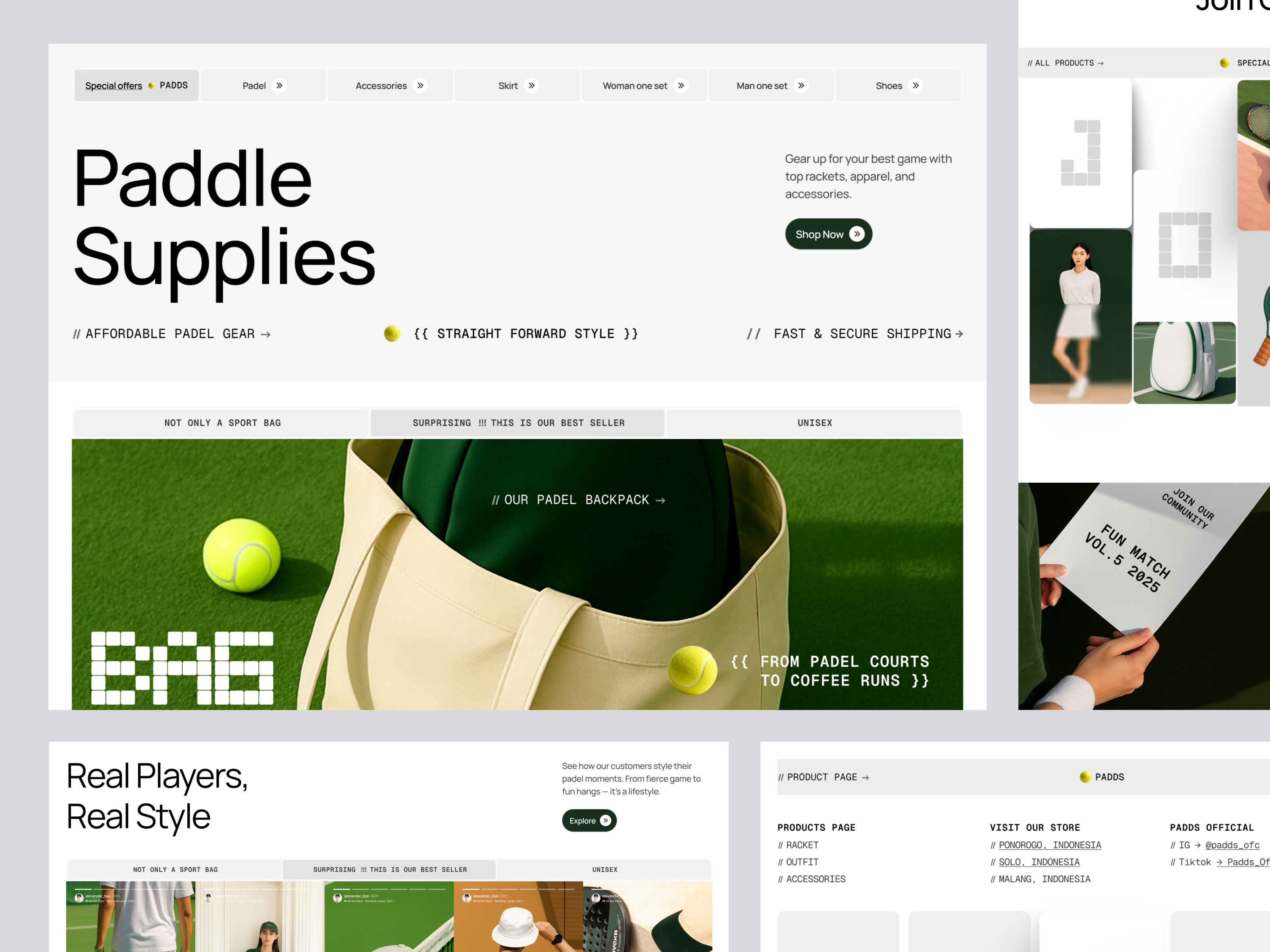Padds - Paddle Supplies eCommerce Store agency branding community design ecommerce elementor framer landing online paddle page shop sport store ui webflow website wordpress