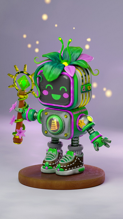 Bloomy 3d blender bloom cartoon character character design cute earth elemental flower magic render retro robot