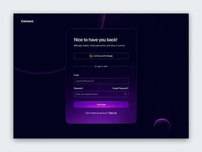 Login Page - Crypto Payment Platform authentication blockchain crypto crypto wallet cryptocurrency darkmode login page on boarding saas sign in page ui uidesign web3 webdesign