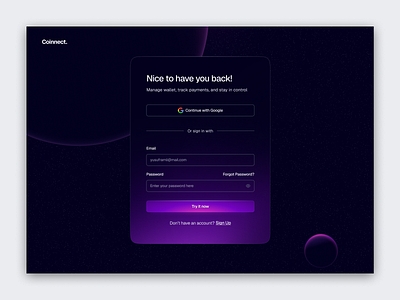 Login Page - Crypto Payment Platform authentication blockchain crypto crypto wallet cryptocurrency darkmode login page on boarding saas sign in page ui uidesign web3 webdesign