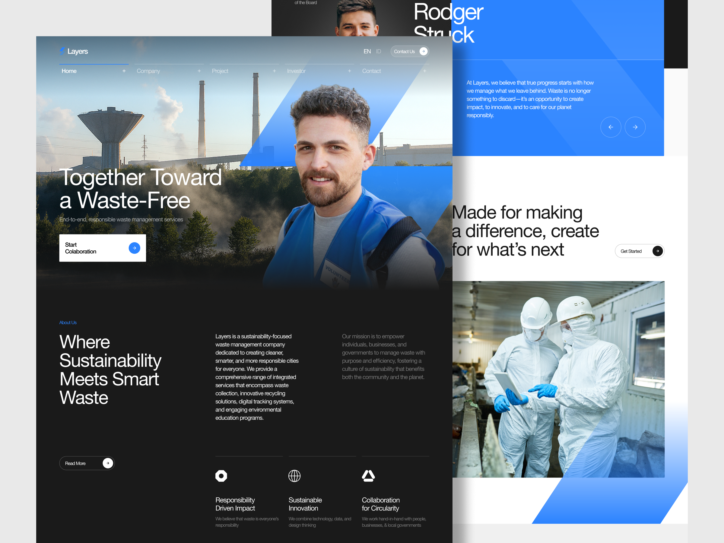 Layers – B2B Waste Management Website Exploration aesthetich b2b corporate design eco economy industry minimalist sustainable technology ui waste website