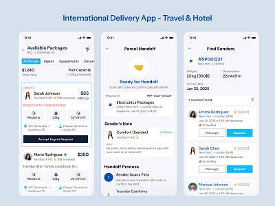 Parcel Pal - International Delivery App app design delivery app hospitality hotel and travel mobile app parcel pal tours and travel ui design