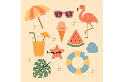Collection of Summer and the Beach beach cocktail collection drink elements flamingo holiday icecream sea seashell seasons set starfish summer summertime sun sunglasses sunshine umbrella vacation