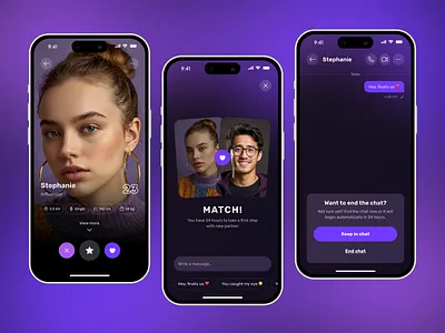 FRENDEE - Dating Mobile App (Detail & Matched Screen) chat screen dark mode dark mode app dating dating app dating app design dating finder dating match dating mobile dating mobile app dating mobile design futuristic futuristic app futuristic mobile futuristic mobile app match screen mobile app dark mobile app dark mode mobile dark mode