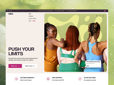 Misa - Sportswear Ecommerce active adventure cart cloth clothes clothing ecommerce online shop padel running shop shopify shopify website shopping sports sportswear web web design website yoga
