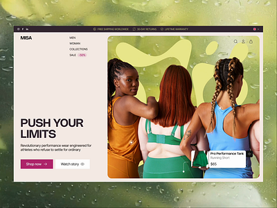 Misa - Sportswear Ecommerce active adventure cart cloth clothes clothing ecommerce online shop padel running shop shopify shopify website shopping sports sportswear web web design website yoga