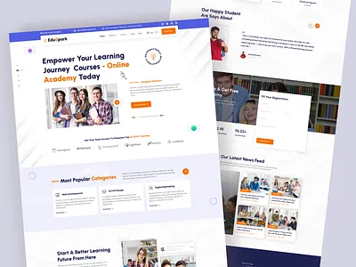 EduSpark – Online Learning Platform Landing Page UI classes course e learning education education app elearning landingpage learning learning app learning management system learning platform online course online learning page school teacher teaching ui university ux