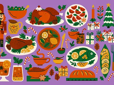 Festive Holiday Feast Illustration 3d animation brand branding cardboard christmas colorful design direction festive graphic design holiday illustration logo motion graphics seasonal ui whimsical