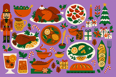 Festive Holiday Feast Illustration 3d animation brand branding cardboard christmas colorful design direction festive graphic design holiday illustration logo motion graphics seasonal ui whimsical