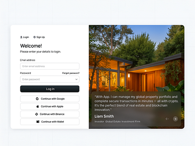Real Estate App Login Interface with Blockchain Integration 3d animation blockchain blockchaininnovation branding graphic design logininterface loginoptions loginscreen logo mobileapp moderndesign motion graphics realestateapp securetransactions ui uxdesign