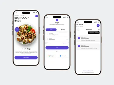 Food App-Onboarding, Login & Notification Screen branding clean delivery food food app food app onboarding foode health ios app login login screen mobile notification onboarding onboarding screen onboarding ui restaurant sign up sign up page vegetables