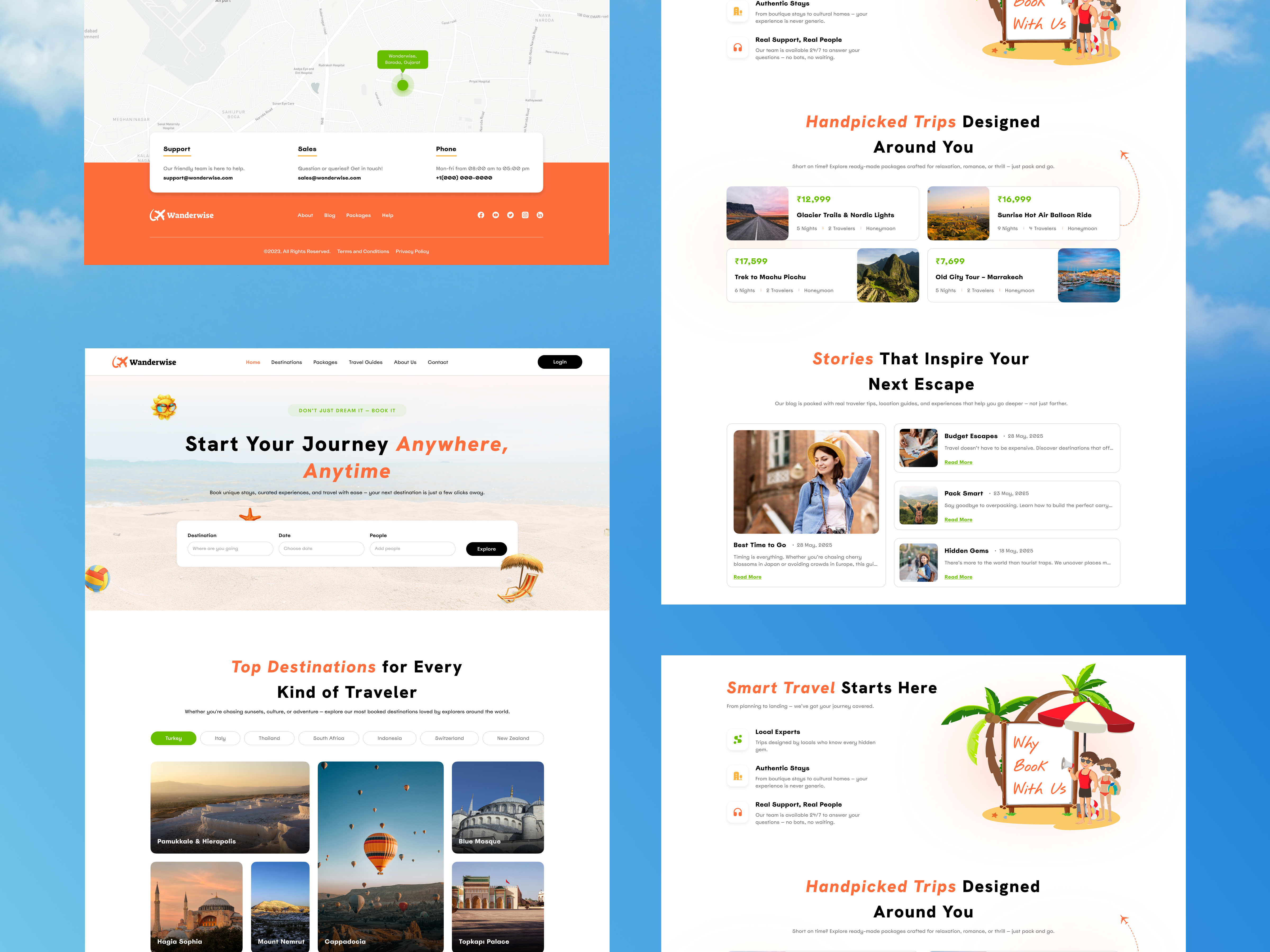 Wanderwise – Travel Booking Landing Page ✈️ adventurewebsite bookingexperience destinationpage figmatravelui herosectiondesign landingpageexploration modernwebdesign tourbookingui tourplannerux travelagencywebsite travellandingpage travelux travelwebsitedesign vacationbookingsite webdesigninspiration