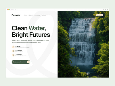 Purewater - Website design Clean water charity charity landing page landingpage minimal modern nature pure water save water ui ux web web design website website design