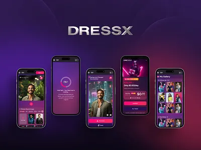 DressXme.com | Generative AI Stylist 3d clothing ai style change background dark ui dress up face swap fashion tech mobile first paywall ui design ux design virtual fashion web design web redesign