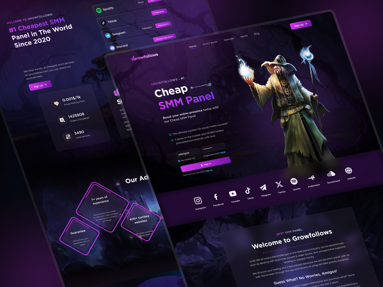 SMM Panel Promotional Landing Page dark landing page growth service landing page marketing website online services smm instagram smm landing page smm panel smm panel promotional smm promotion social media social media marketing social media tools web design website website design