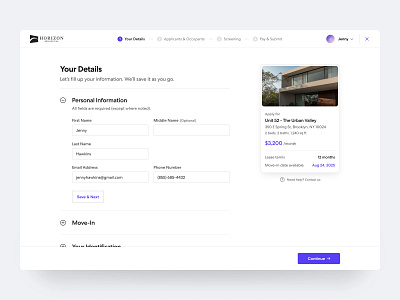 Resident Portal - Rental Application Form apartments application card dashboard form housing housing portal icon design listing property management software real estate rental saas software steps tenant ui design ui ux design web app web design