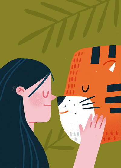 Wild and Tender character girl hugs illustration jungle love procreate tenderness texture tiger tropics