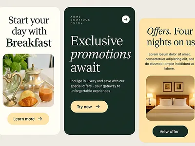 Elegant Hotel Promotional UI Design 3d animation app interface brand branding cardboard design direction graphic design hotel promotion illustration logo mobile design modern motion graphics promotional design ui ux design