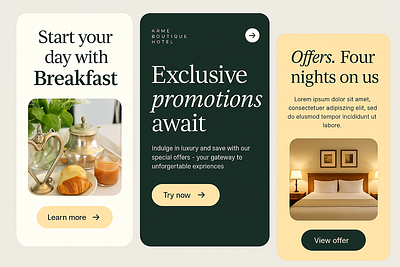 Elegant Hotel Promotional UI Design 3d animation app interface brand branding cardboard design direction graphic design hotel promotion illustration logo mobile design modern motion graphics promotional design ui ux design
