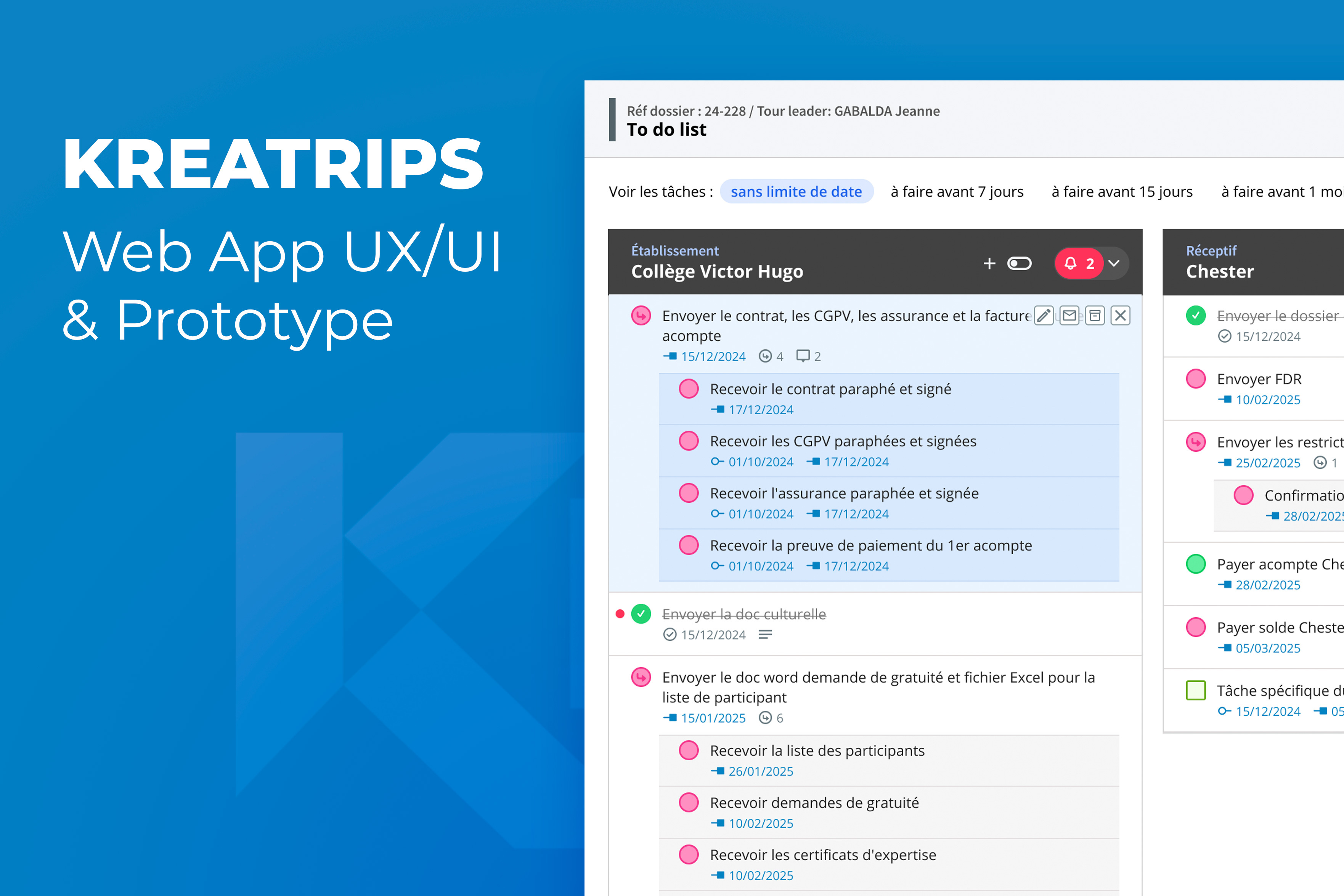 KreaTrips dashboard ui ux web app