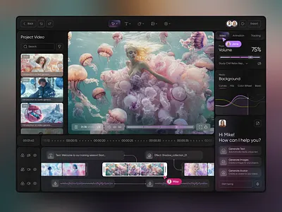 AI Video Editor Platform UI Design ai design ai interface content creation creative tool dark ui dashboard ui design figma design futuristic ui generative ai interface motion graphics nixtio product design timeline editor ui ux ux design video editor ui video production web app design