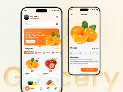 Smart - Grocery Mobile App UI/UX ai app cart ui checkkout flow design veli ecommerce app food grocery app mimimal design mobile app modern ui offer banner ois online shopping product details product page retail app shoppinh app smart buy uidesign uiui