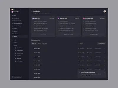 Plans & billing — Untitled UI dark ui pricing pricing cards settings table ui design user interface