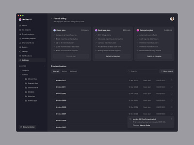 Plans & billing — Untitled UI dark ui pricing pricing cards settings table ui design user interface