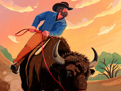 Bison Journey bison character cover cowboy drawing editorial illustration journey landscape man people rider uran western