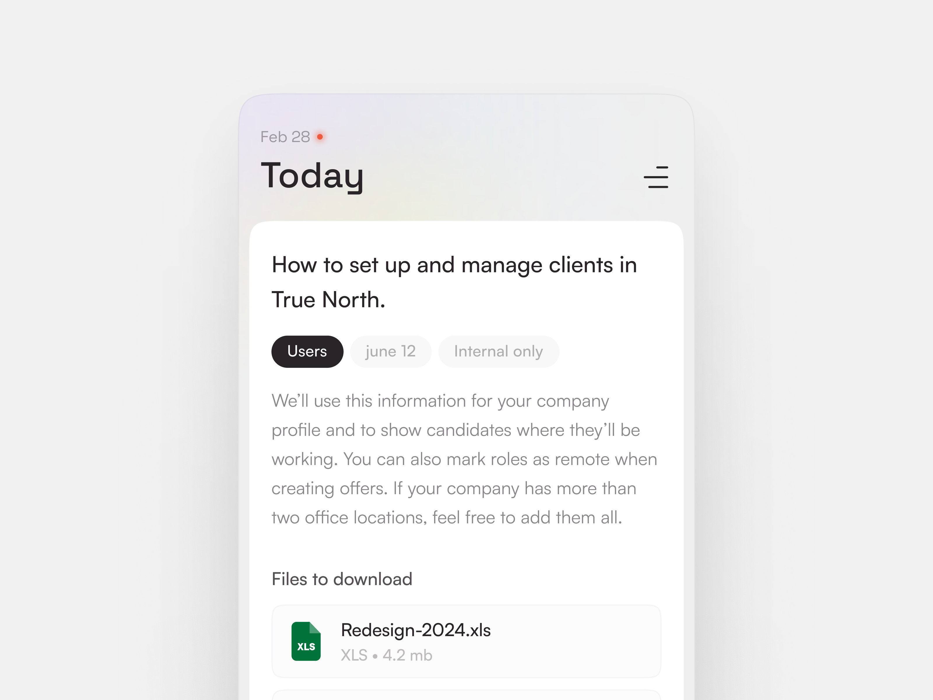 True North – Client Setup UI 3d animation branding design graphic design illustration logo motion graphics product design typography ui ux vector