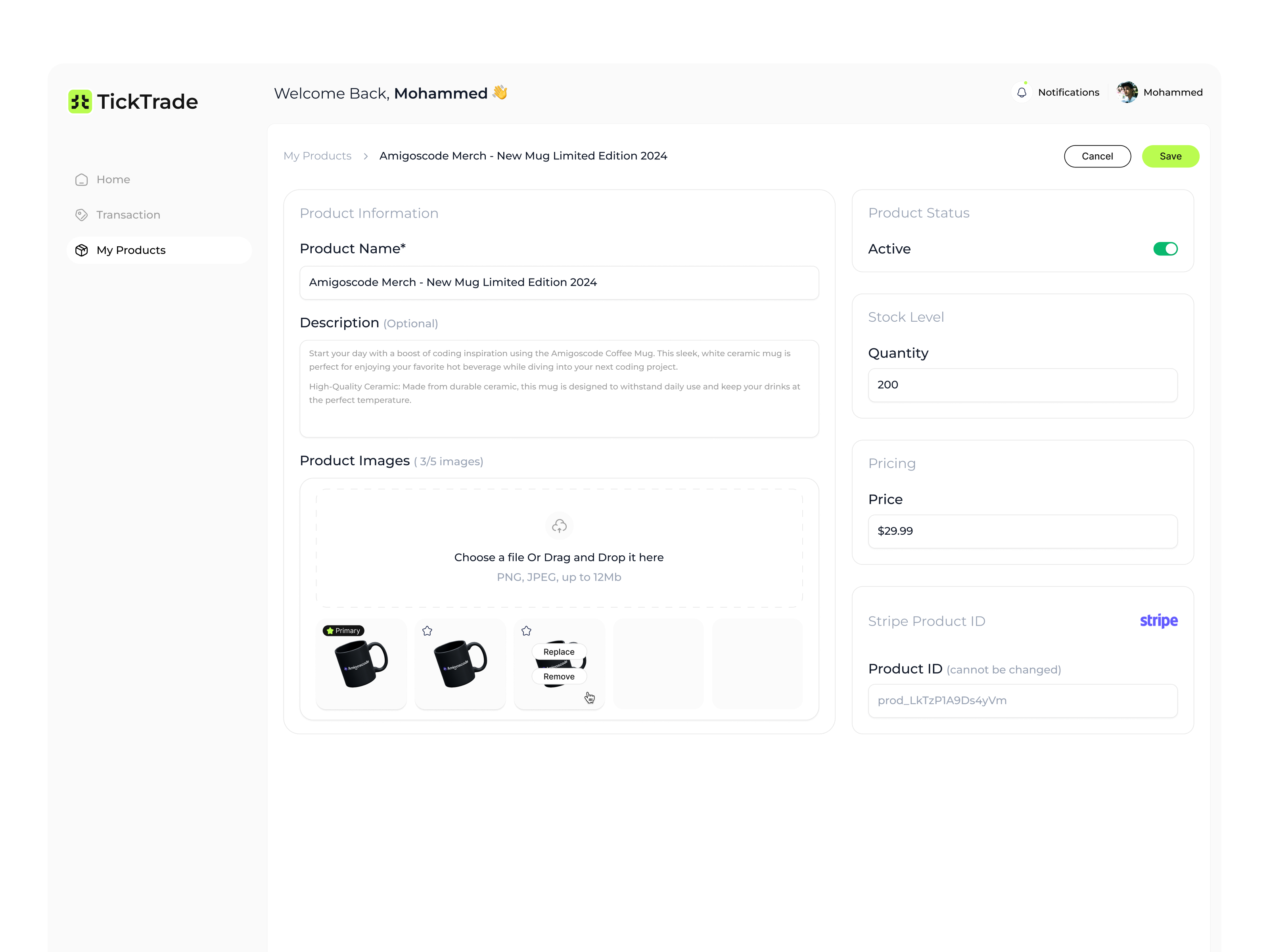 Edit Product - Dashboard E-com add item flow add new product add product edit product manage products product dashboard product quantity product setting