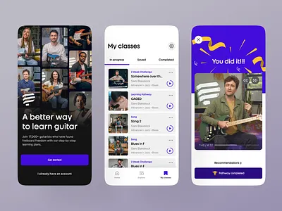 Online Guitar Learning App UI app app design e learning education learning learning platform mobile app mobile app design mobile design mobile ui online class online course online education school