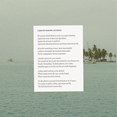 Memory Lane — Idea branding idea intentions manifesto philosophy values why