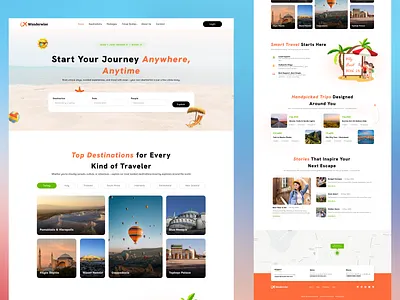 Wanderwise – Travel Landing Page UI That Sparks Adventure destinationcardui herosectionux landingpagedesign responsivewebdesign tourbookingux travelappdesign travelwebsiteui ui vacationplannerui wanderlustwebdesign