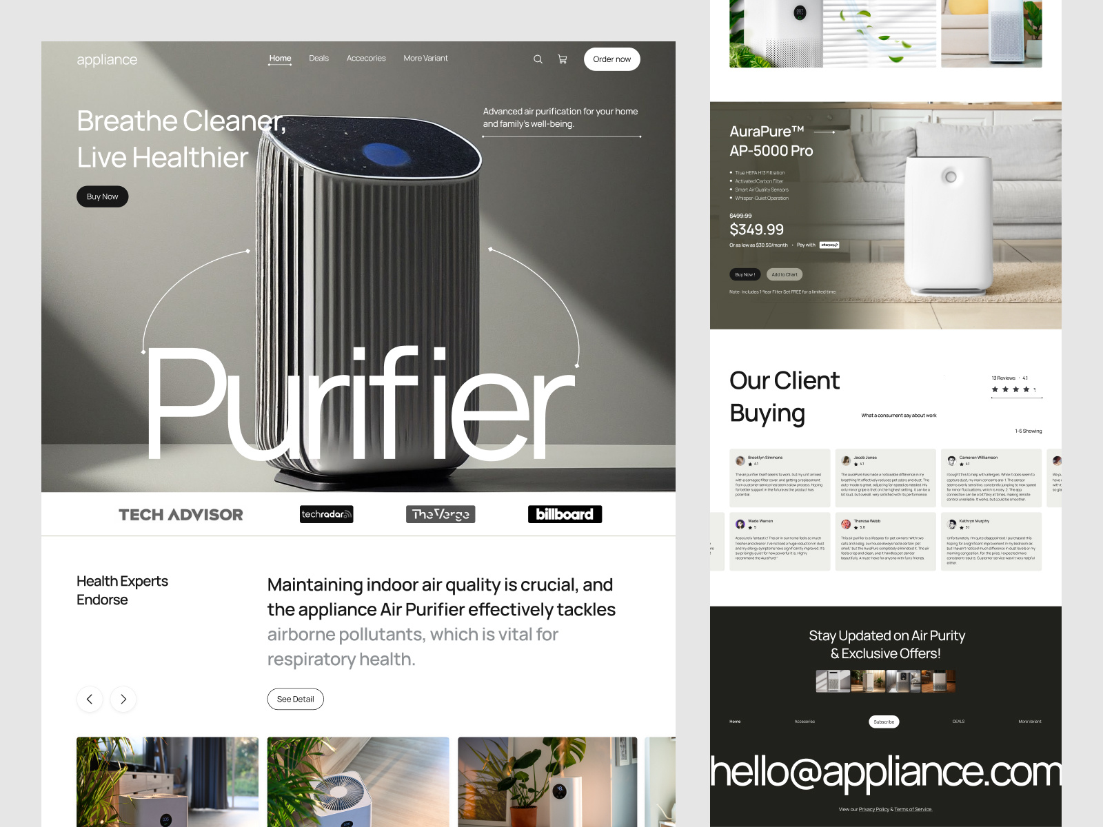 Air Purifier Landing Page - Appliance airpurifier landingpage minimaldesign smarthome uiinspiration
