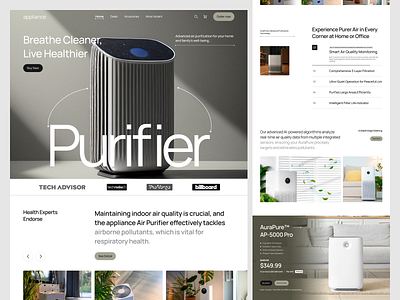 Air Purifier Landing Page - Appliance airpurifier landingpage minimaldesign smarthome uiinspiration