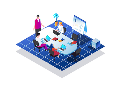 Isometric Marketing Agency Interior Animation adobe after effect animation animation after effects gif animation illustration illustration animation lottie lottiefiles marketing office