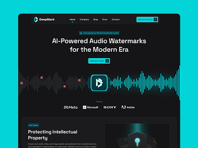 DeepMark Website ai audio dark darkmode landing page modern saas ui ux design wave website