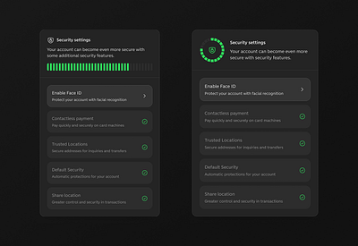 Security settings — UI Stepper app clean design green progress bar security stepper ui