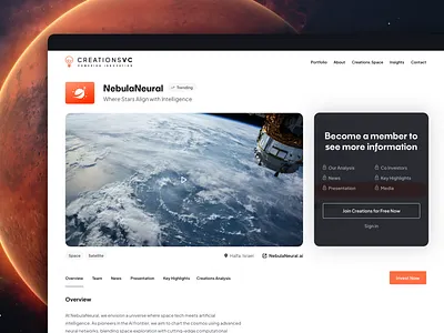 Creations — Portfolio Company Page company page paywall profile page space spacetech vc venture capitalist