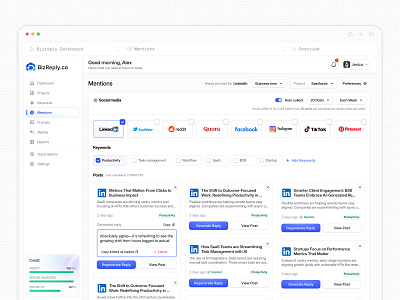 izReply Social Media Monitor app design best design agency bizreply clean design dashboard dashboard design mafruh outreach tool post collector pwa saas design saasfactor social social media saas sohag tool website design