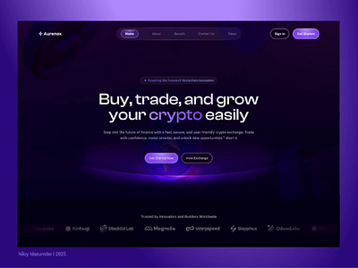 Aurenex – Crypto Hero Section Animation branding cryptoui cryptowebsite darkmodedesign design herosection landing landingpagedesign motionui productdesign ui uidesign uiux uxdesign