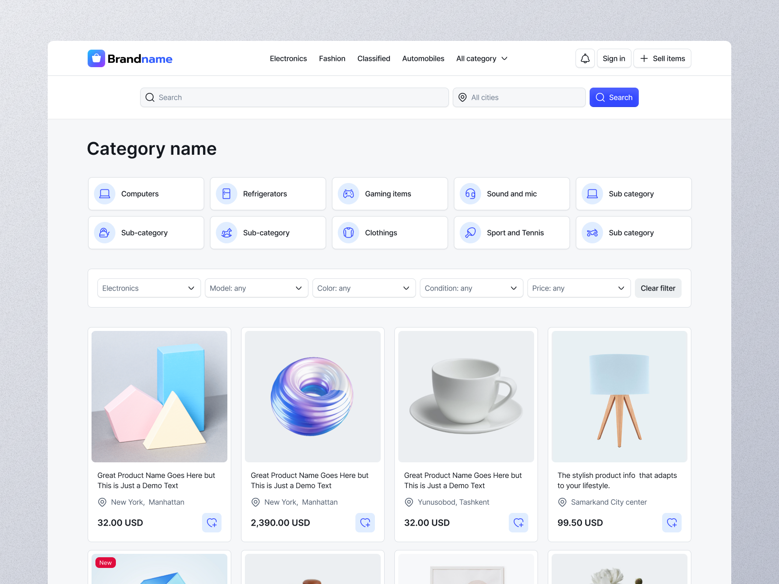 E-commerce category page category page figma figma ecommerce figma shop template filter bar online shop product cards products page