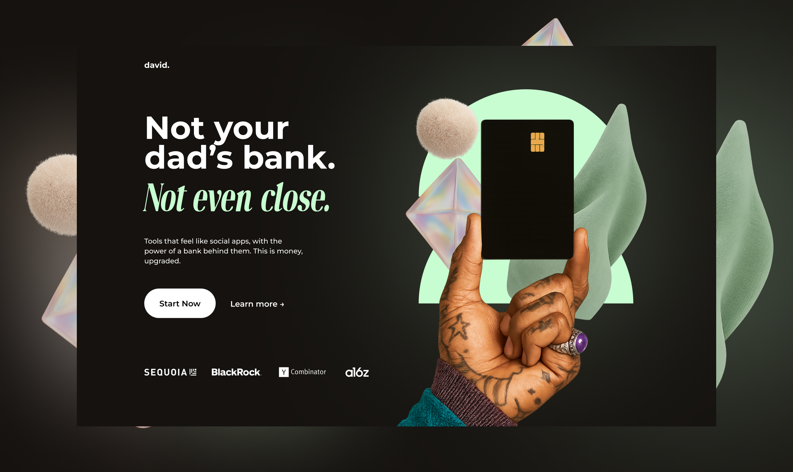 Not your dad's bank. Website. bank black branding hand motion ui website