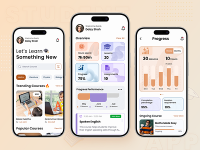 Student App - Empowering Young Minds android appdesign cleanui design ios learningapp learningexperience mobile app online education online learning schoolapp smartlearning student student app student progress tracking study app trending ui ux
