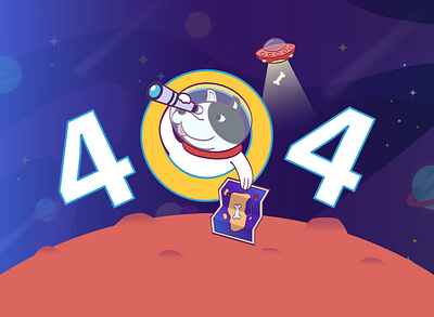 Lost in Space 404 Page 2d illustration character design character illustration cute character design digital illustration dog doggo editorial illustration galaxy illustration space ui ui illustration website