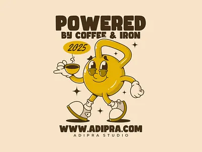 Retro kettlebell mascot character energy